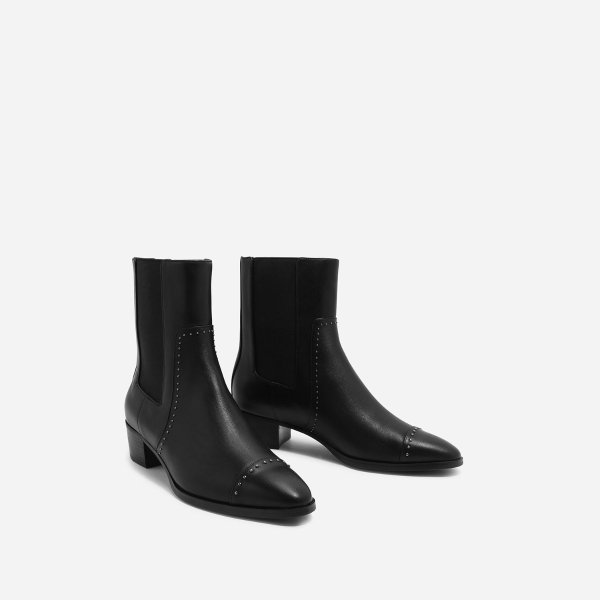 Black Leather Studded Chelsea Boots | CHARLES & KEITH