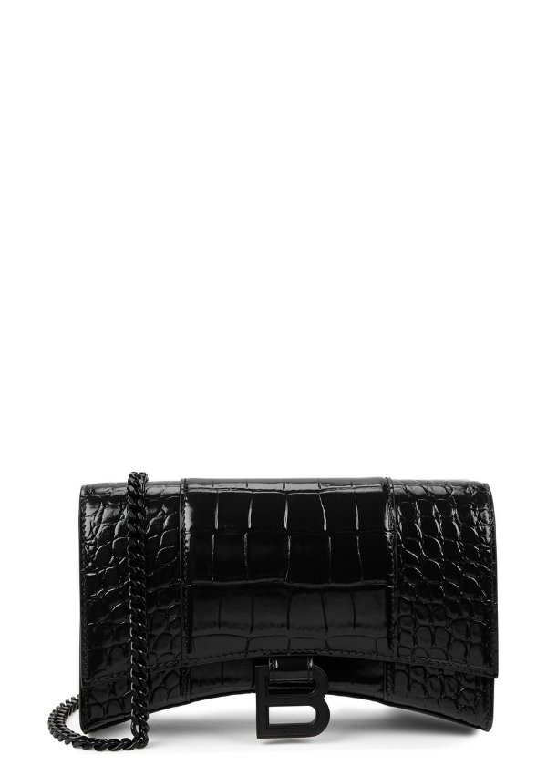 BALENCIAGA Hourglass crocodile-effect leather wallet-on-chain