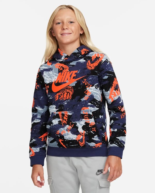Sportswear Club Fleece Big Kids' (Boys') Printed Pullover Hoodie..com
