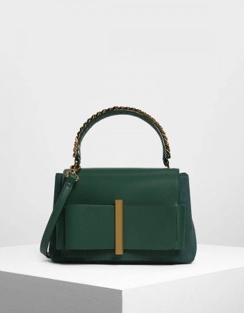 Dark Green Bow Detail Handbag | CHARLES & KEITH