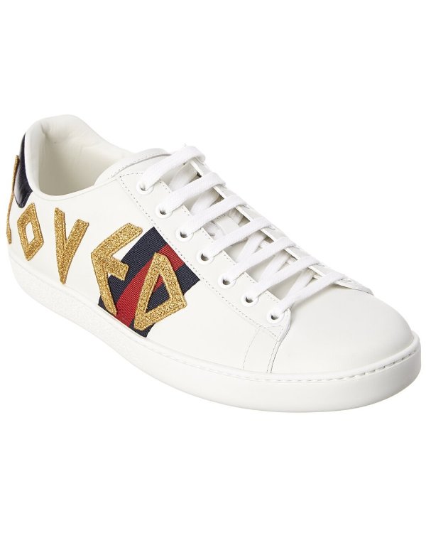 Ace Loved Embroidered Leather Sneaker / Gilt