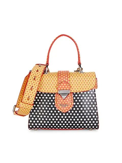 Polka Dot Leather Top Handle Bag