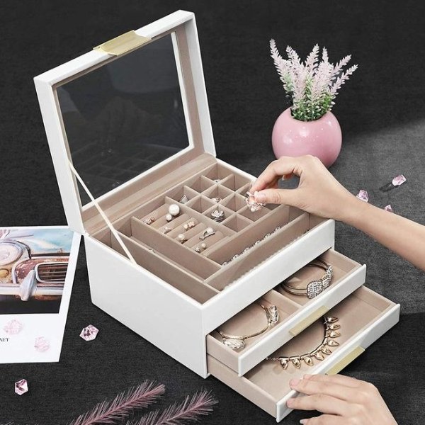 Songmics 3-layer Jewelry Box with Glass Lid