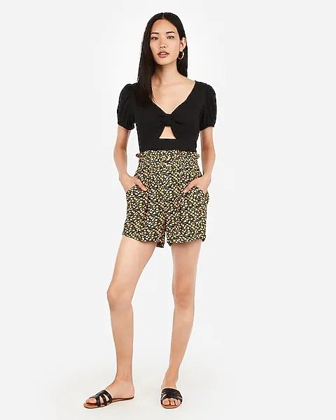 Super High Waisted Cinched Floral Shorts