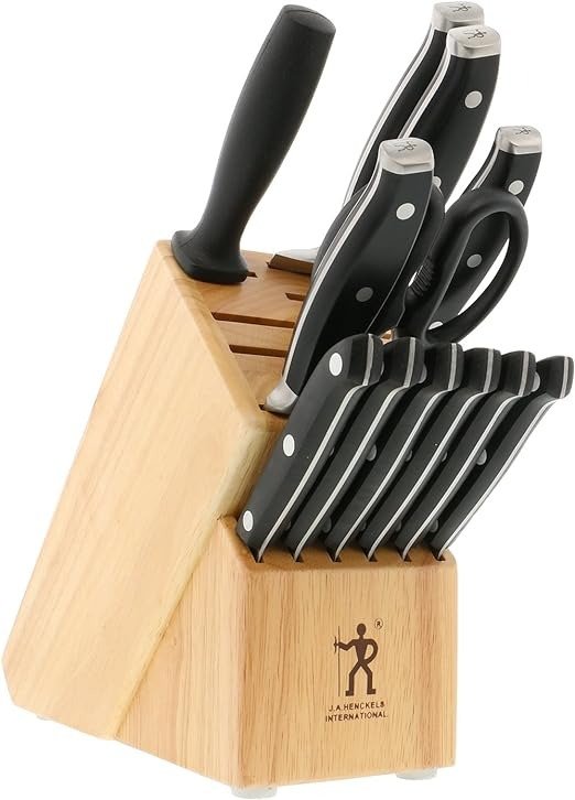 Forged Premio 13-Pc Knife Set with Block, Chef Knife, Paring Knife, Utility Knife, Steak Knife Set, Light Brown, Stainless Steel