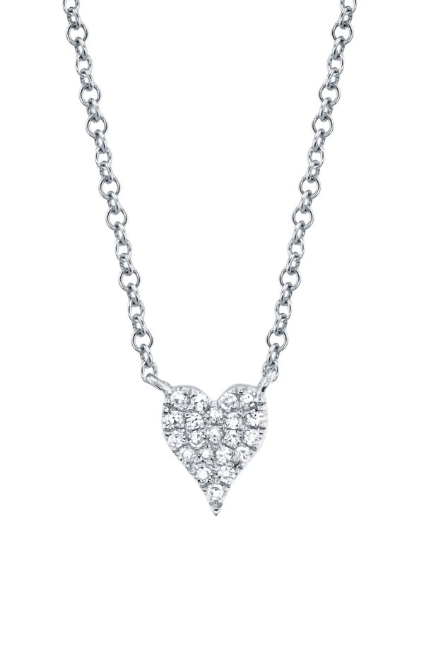 14K White Gold Pave Diamond Heart Necklace - 0.05 ctw