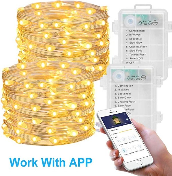 ﻿5米App智能控制暖白铜线灯(两套装)