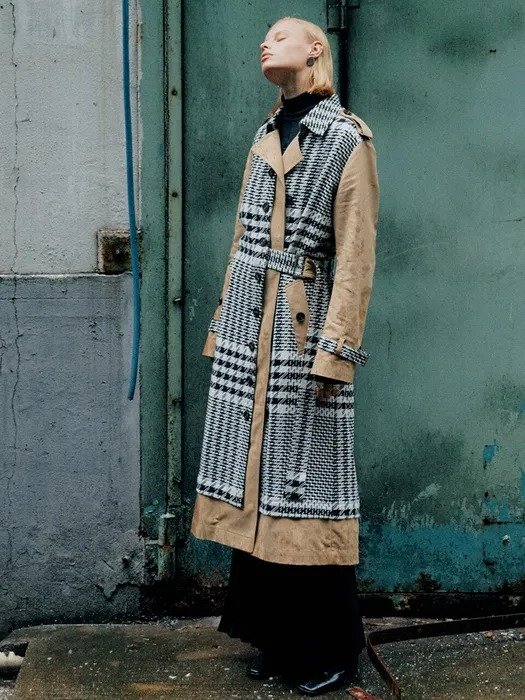 [Fabric From Italy] Bernard Side Belt Trench Coat (Gingham Check)