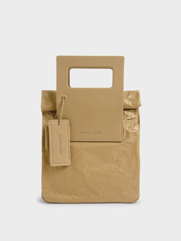 Nude Crumpled-Effect Tote Bag