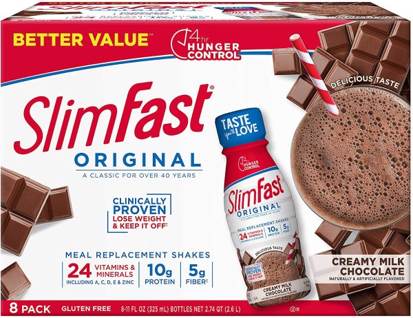 SlimFast Meal Replacement Shake, Original Creamy Milk Chocolate, 8 Count