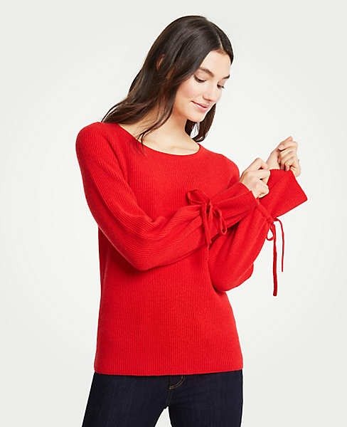 Cashmere Tie Sleeve Sweater | Ann Taylor
