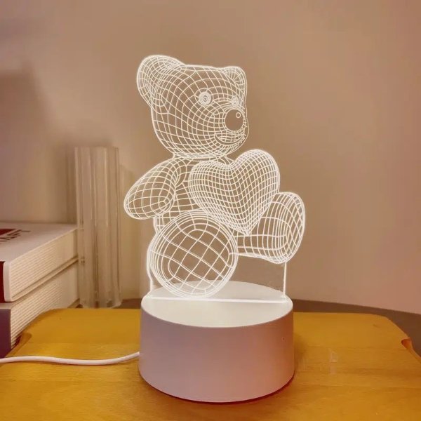 Usb Monochrome Heart Shaped Bear 3d Night Light Cartoon Night Light - Tools & Home Improvement - Temu