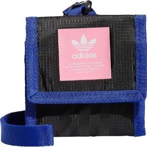 adidas Originals Neck Pouch Travel Wallet with Detachable Lanyard, Black/Lucid Blue/Beam Pink, One Size