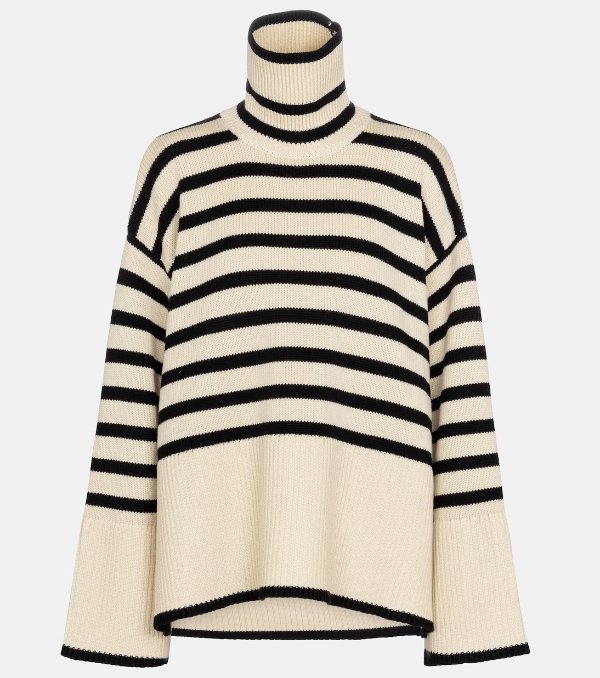 Striped turtleneck wool-blend sweater