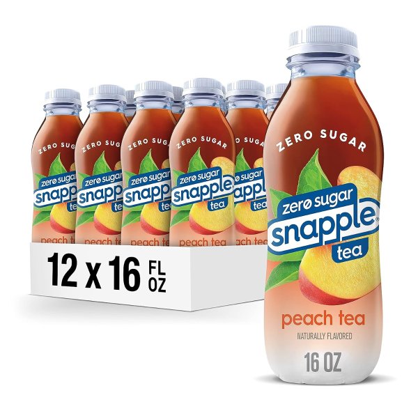 Zero Sugar Peach Tea, 16 fl oz recycled plastic bottle, Pack of 12