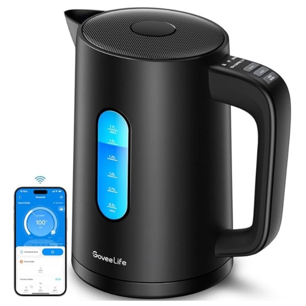 Smart Electric Kettle Temperature Control 1.7L, WiFi Electric Tea Kettle with LED Indicator Lights, 1500W Rapid Boil, 2H Keep Warm, BPA Free, 4 Presets Hot Water Boiler for Tea, Coffee