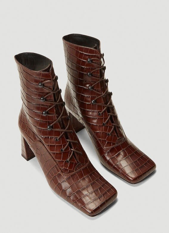 Claude Embossed-Leather Boots in Brown