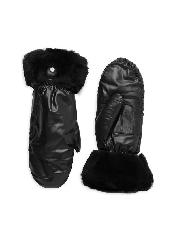 Faux Fur-Lined & Shearling-Trim Mittens