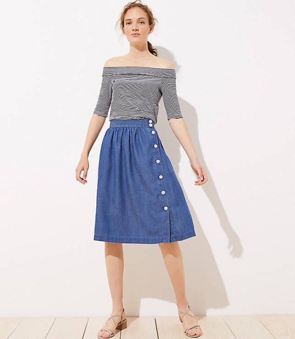 Side Button Chambray Skirt | LOFT
