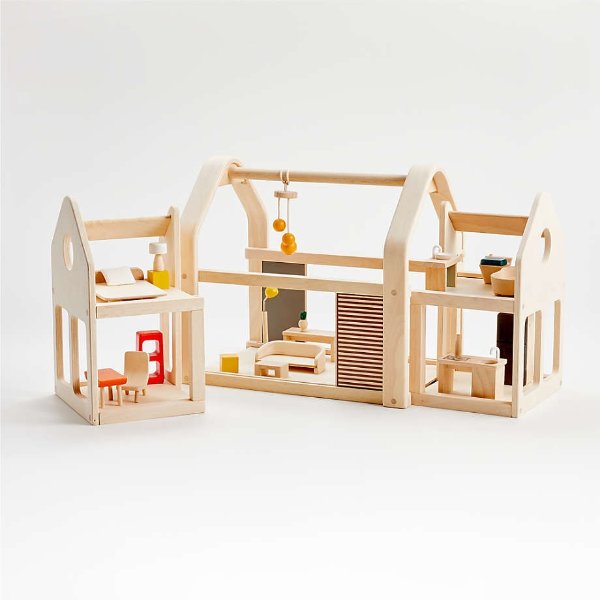 Plan Toys Modern Wooden Dollhouse Set + Reviews | Crate & Kids
