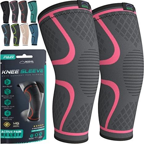 Modvel Knee Braces for Knee Pain Women & Men - 2 Pack Knee Brace for Knee Pain Set, Knee Brace Compression Sleeve, Knee Braces for Knee Pain Meniscus Tear, ACL & Arthritis Pain Relief - Knee Sleeves