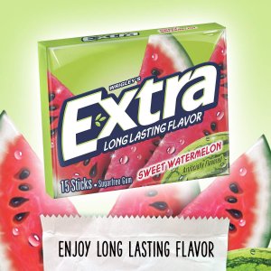 EXTRA Gum Sweet Watermelon Sugarfree Chewing Gum, 15 Pieces (Pack of 10)
