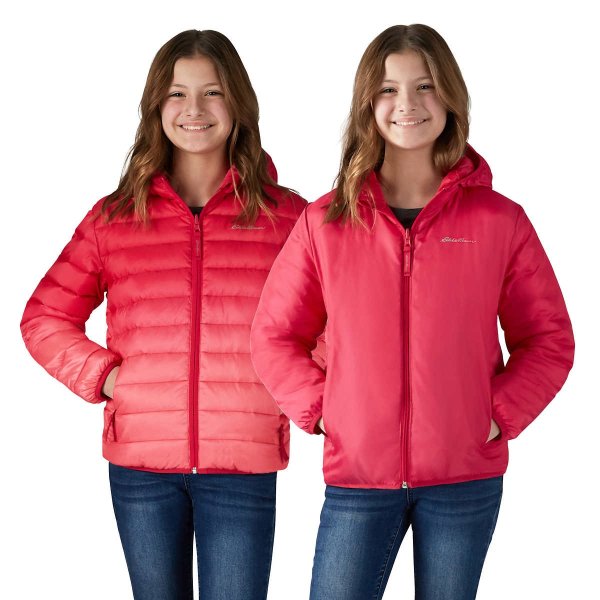 Youth Reversible Down Jacket, Pink Ombre/Red
