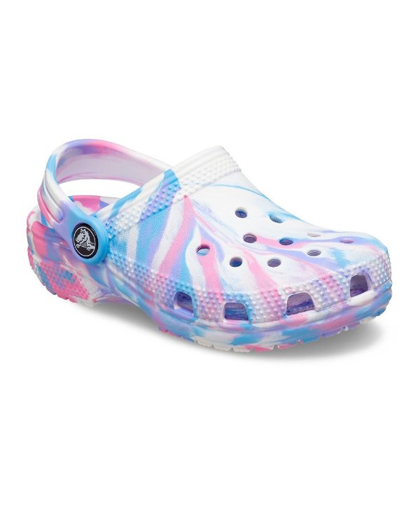 White & Pink Marbled Classic Clog - Girls