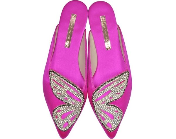 Fuchsia and Silver Satin Bibi Butterfly Crystal Slippers