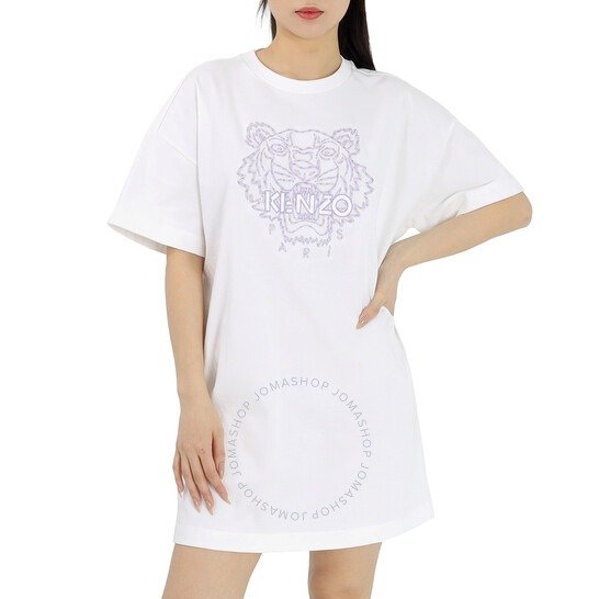 Ladies White Tiger Logo Cotton Jersey T-shirt Dress