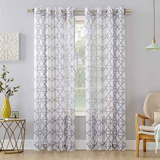 . 918 Powell Trellis Sheer Grommet Curtain Panel, 59" x 63", Gray