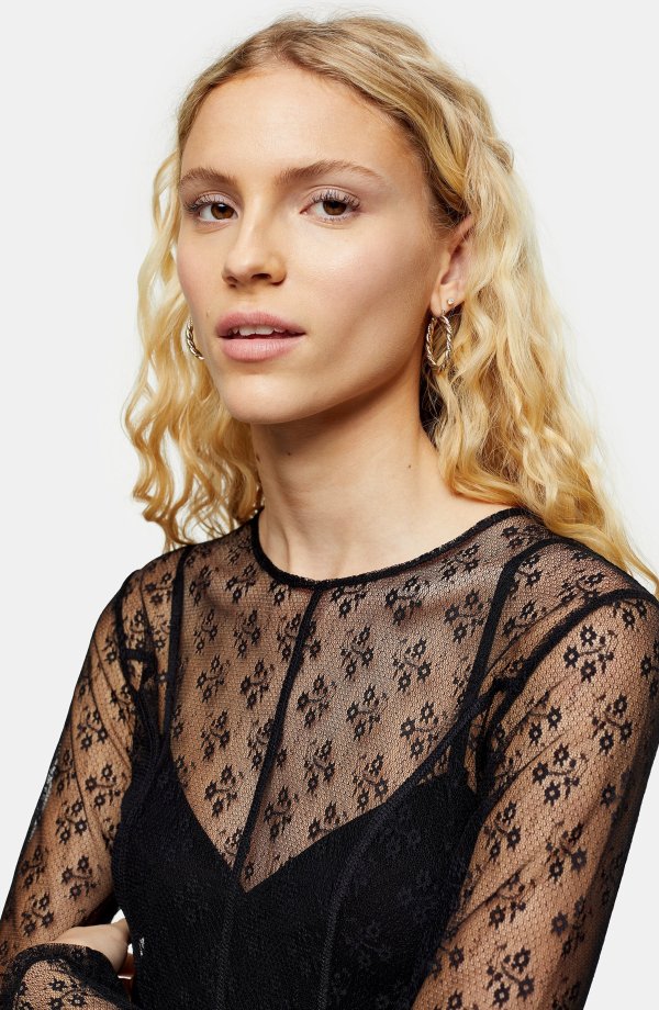 Lace Seam Sheer Top