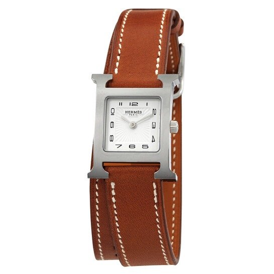 H Hour White Dial Ladies Small Double Tour Leather Watch 036712WW00