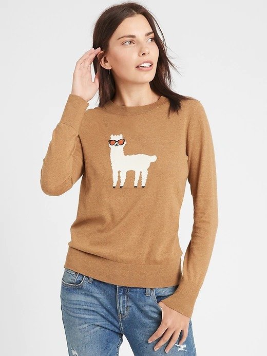 Llama Intarsia Crew-Neck Sweater