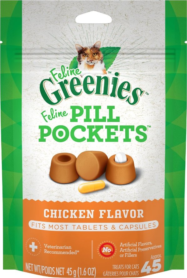Pill Pockets Feline Chicken Flavor Cat Treats, 45 count - Chewy.com