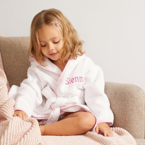 Personalized Pink Trim Gingham Robe