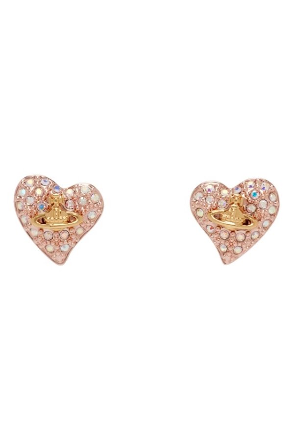 Rose Gold Tiny Diamante Heart Earrings
