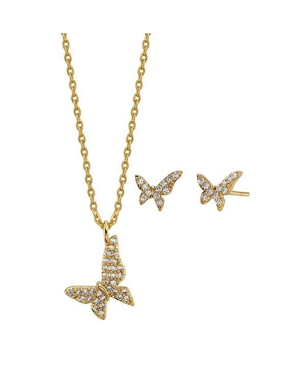 2-Pc. Set Cubic Zirconia Mini Butterfly Necklace & Stud Earrings in Gold Tone Fine Plated Silver, Created for Macy's