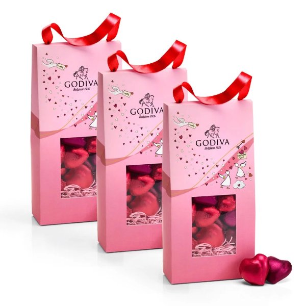Valentine's Day Foiled Hearts Chocolates Pouch, Set of 3, 20 pc. each