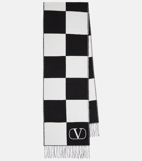 Exchess jacquard wool and cashmere scarf
