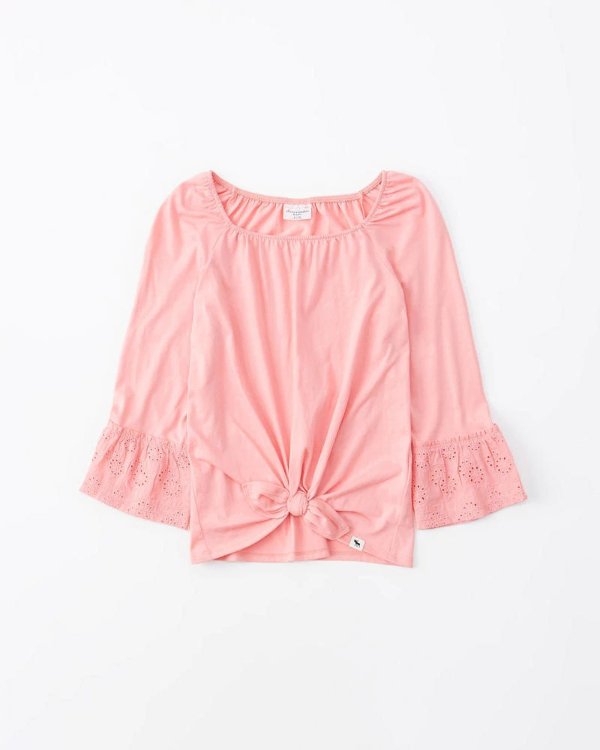girls lace-sleeve tie-front tee | girls sweatshirts & tees sale | Abercrombie.com