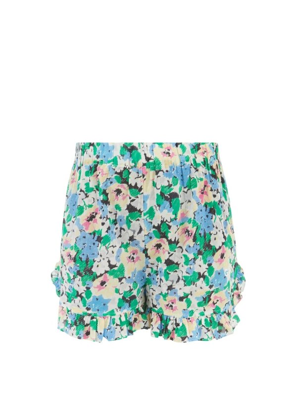 Floral-print organic-cotton poplin shorts | Ganni