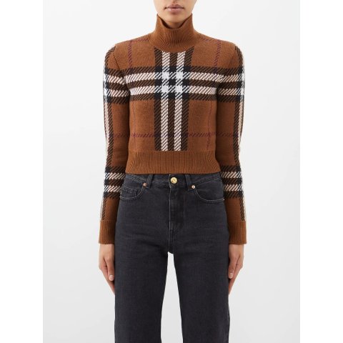 Burberry格纹高领毛衣