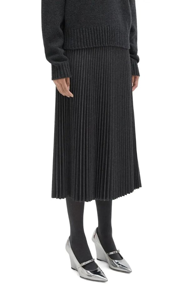 Wool Blend Pleated Midi Skirt