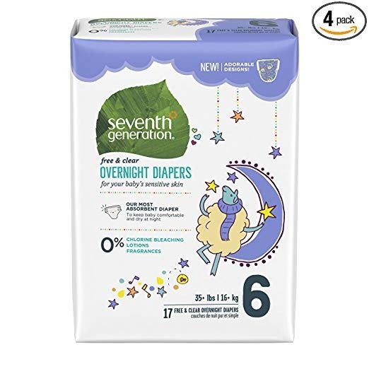 Baby Overnight Diapers, Free & Clear, Stage 6, 35+ lbs, 68 count (Packaging May Vary)
