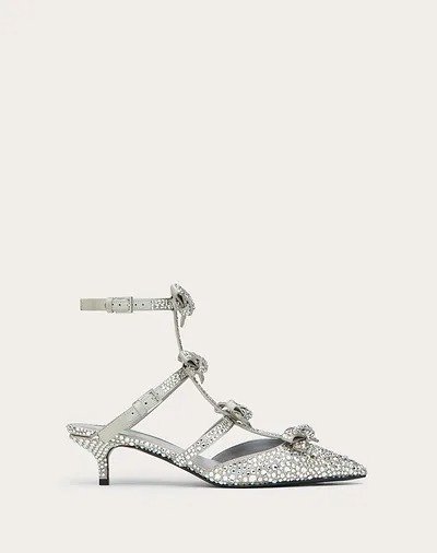 PUMP WITH FRENCH BOWS IN SATIN AND CRYSTALS 40 MM for Woman | Valentino Online Boutique