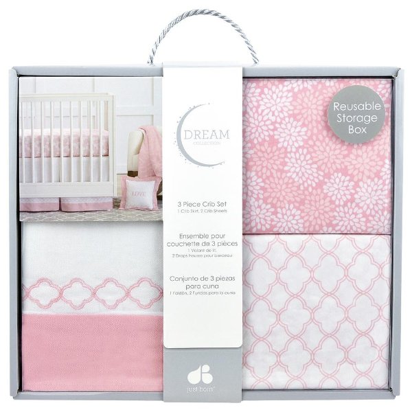 Dream 3-Piece Crib Set, Pink/White