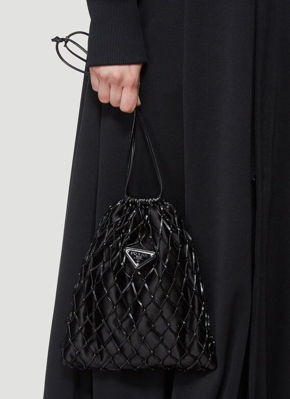 Mesh Drawstring Bag in Black