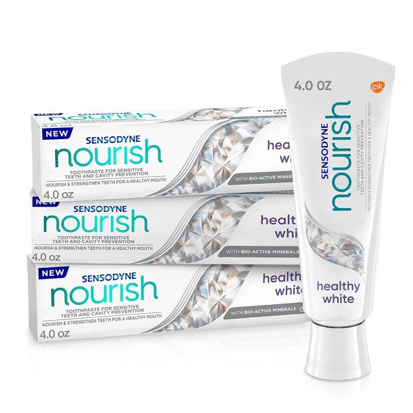 Nourish Healthy White Sensitive Toothpaste for Sensitive Teeth, Cavity Prevention and Whitening Toothpaste - 4 oz (Pack of 3)