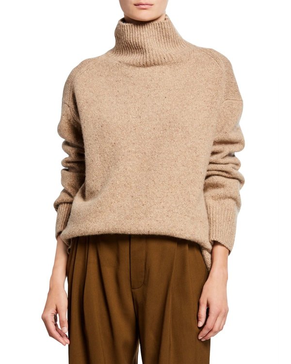 Cashmere Double-Slit Turtleneck Sweater